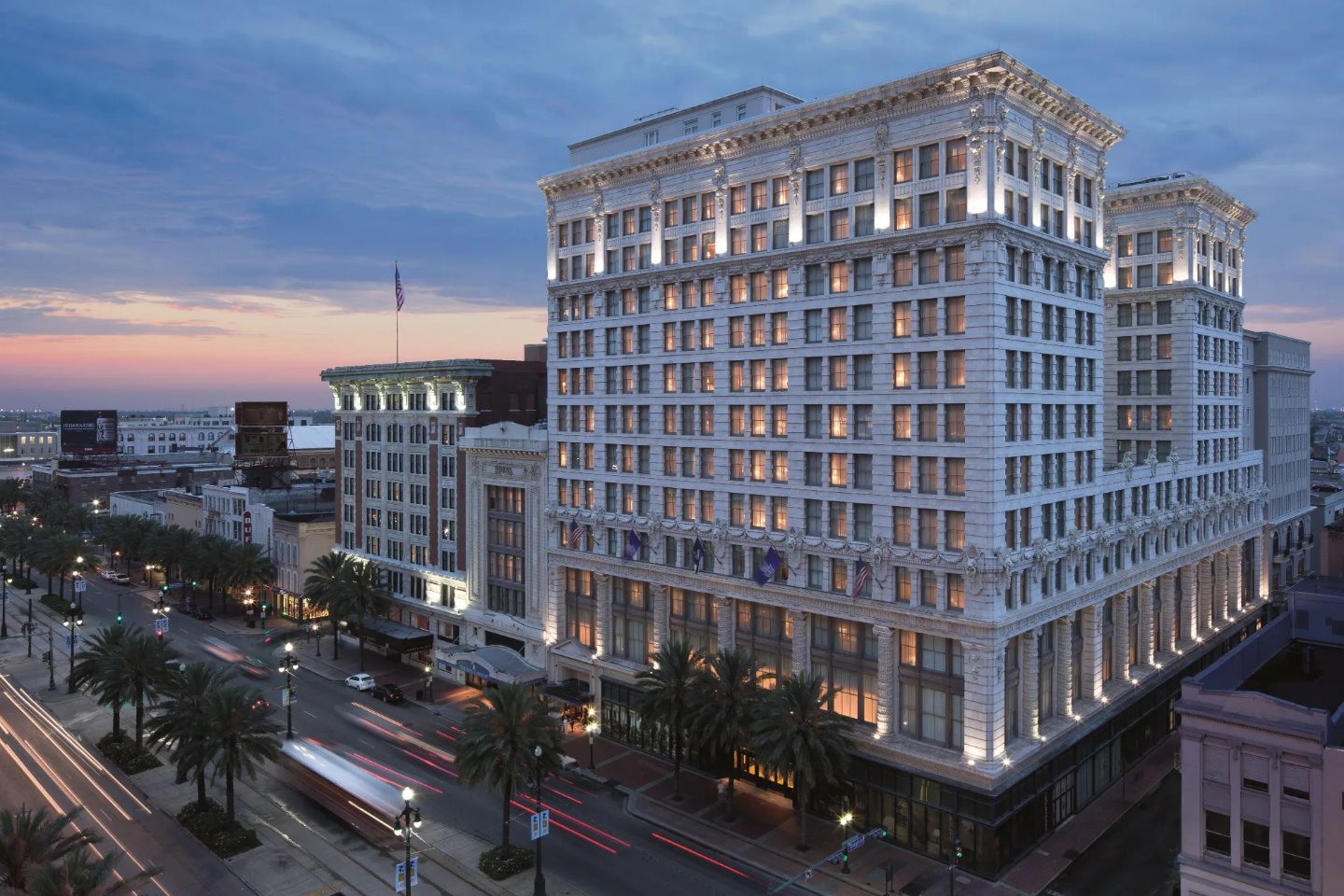 The Ritz-Carlton, New Orleans on Canal Street at dusk